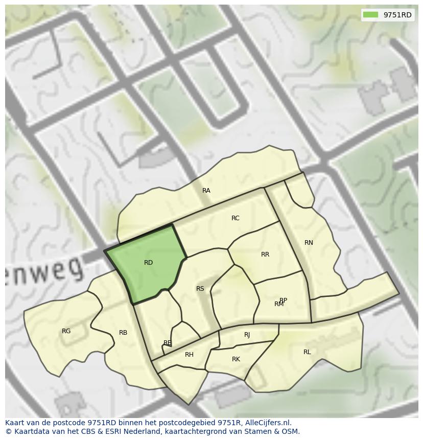 Afbeelding van het postcodegebied 9751 RD op de kaart.