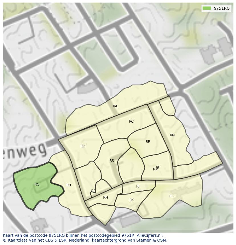 Afbeelding van het postcodegebied 9751 RG op de kaart.