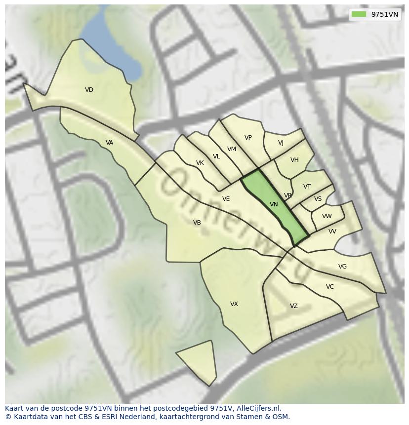 Afbeelding van het postcodegebied 9751 VN op de kaart.