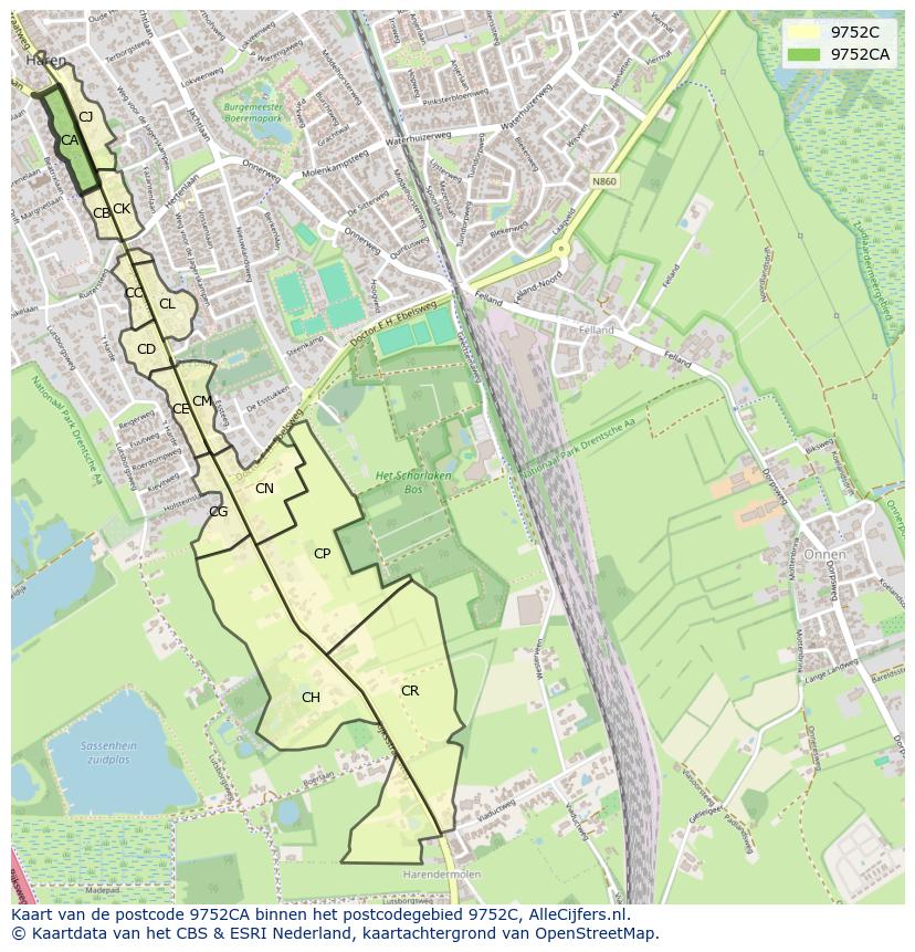 Afbeelding van het postcodegebied 9752 CA op de kaart.