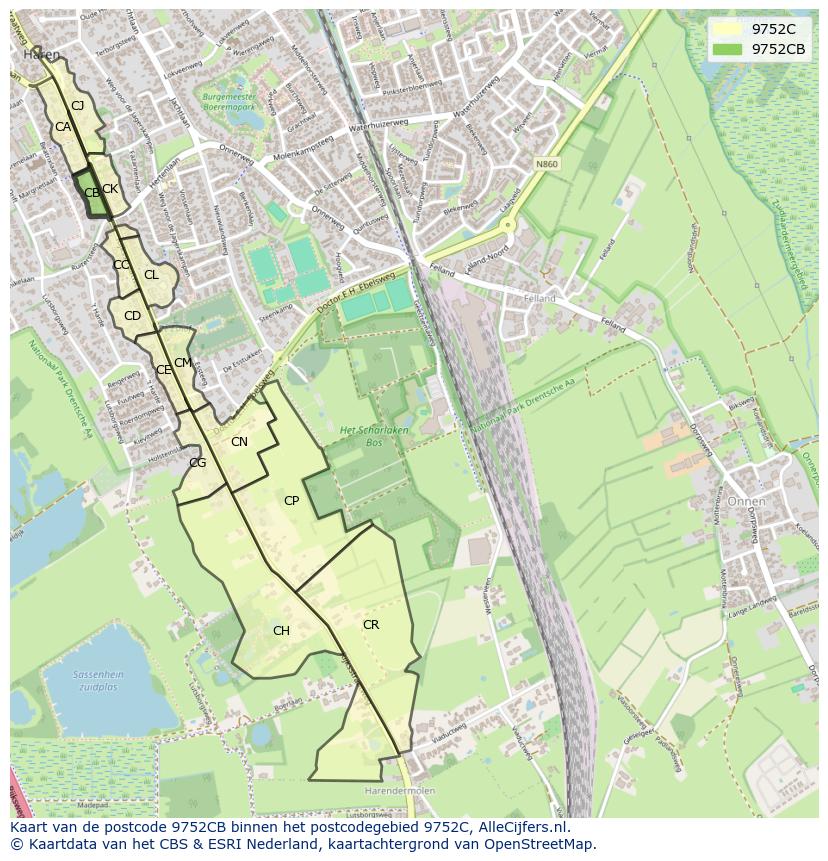 Afbeelding van het postcodegebied 9752 CB op de kaart.