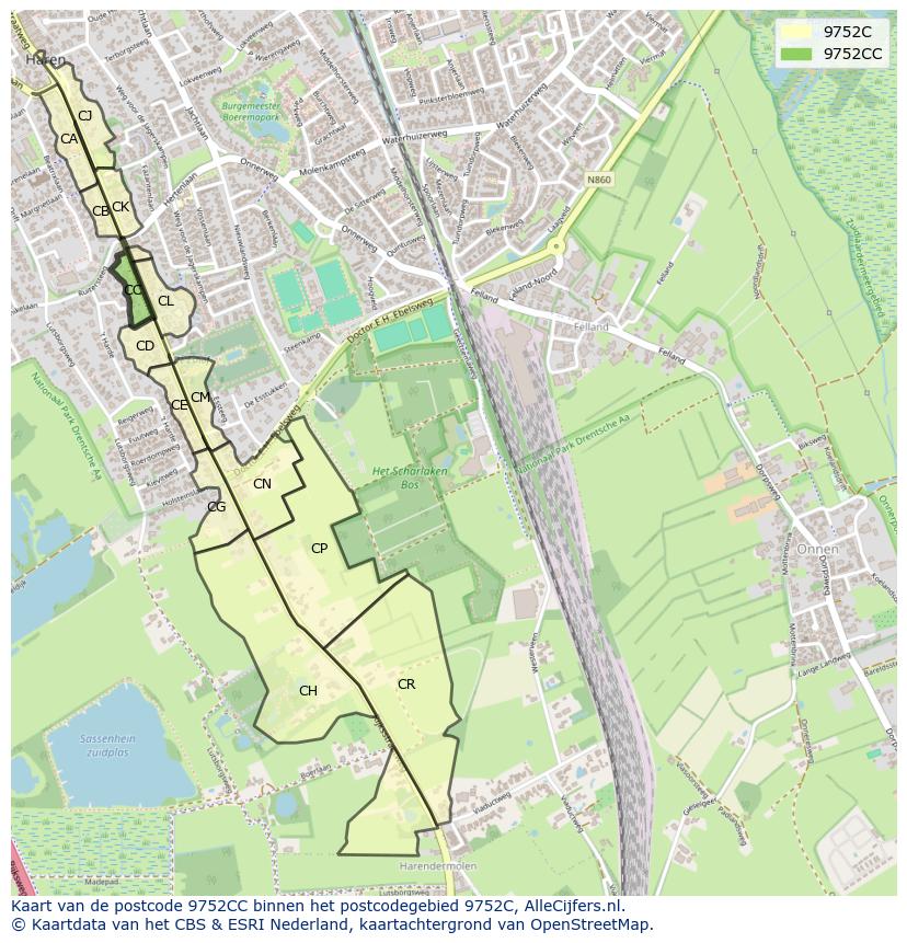 Afbeelding van het postcodegebied 9752 CC op de kaart.