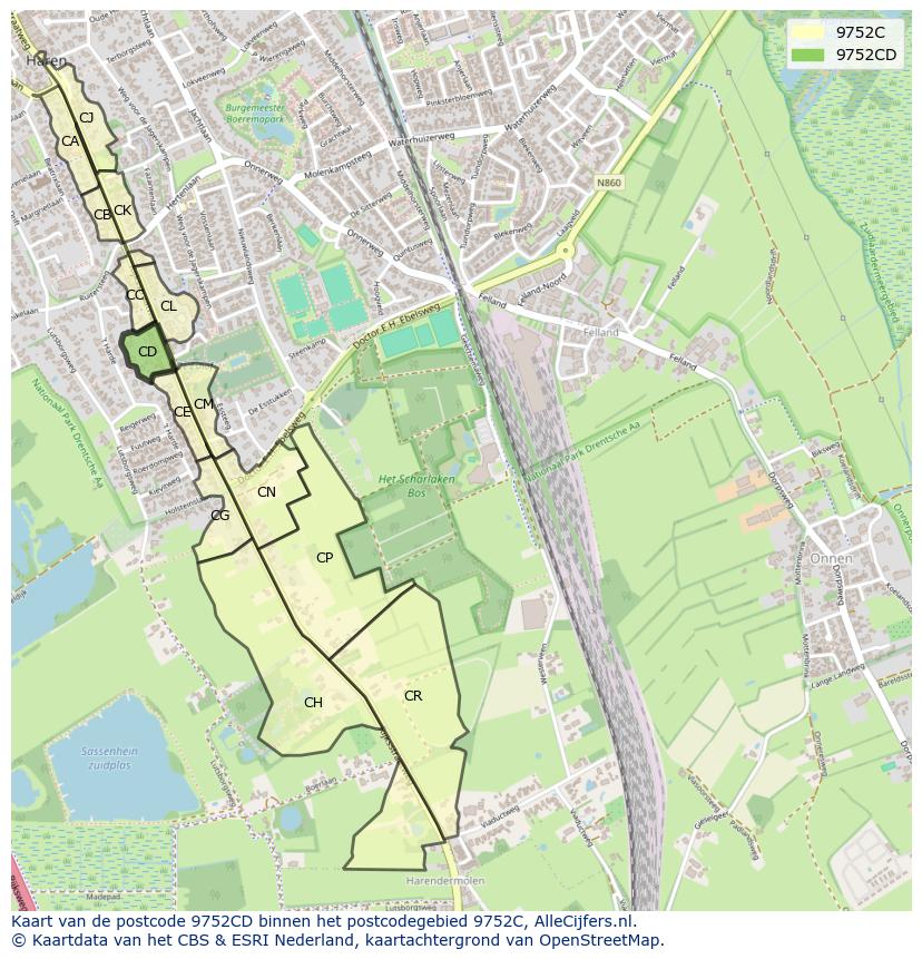 Afbeelding van het postcodegebied 9752 CD op de kaart.