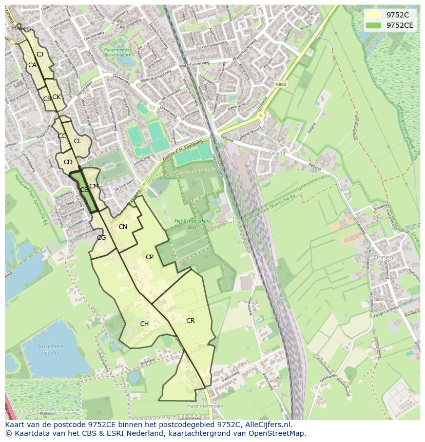 Afbeelding van het postcodegebied 9752 CE op de kaart.