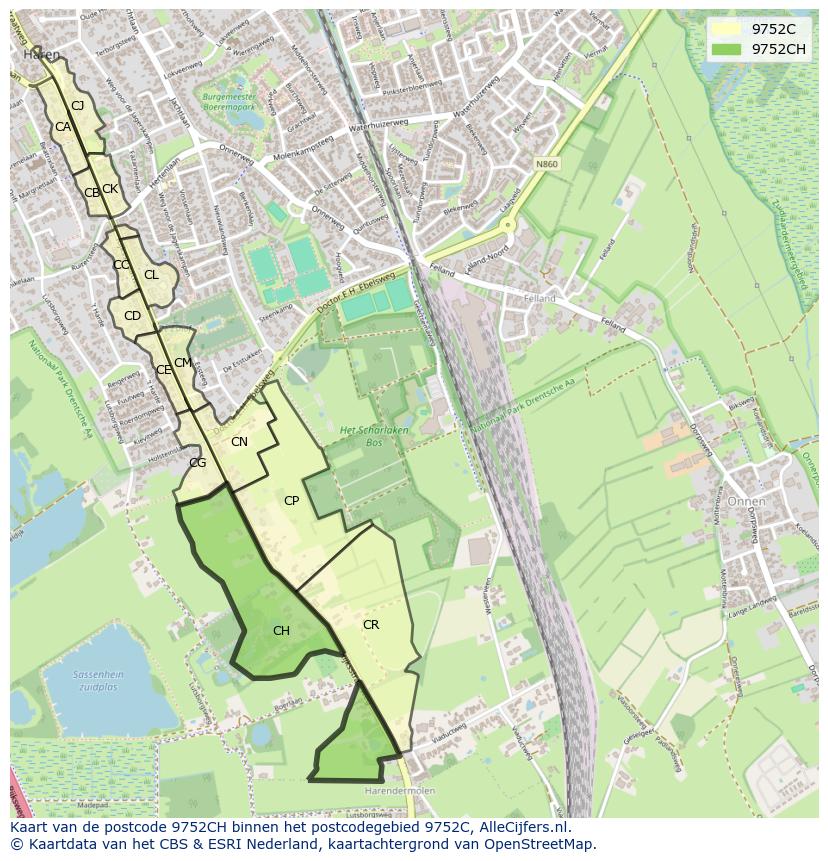 Afbeelding van het postcodegebied 9752 CH op de kaart.