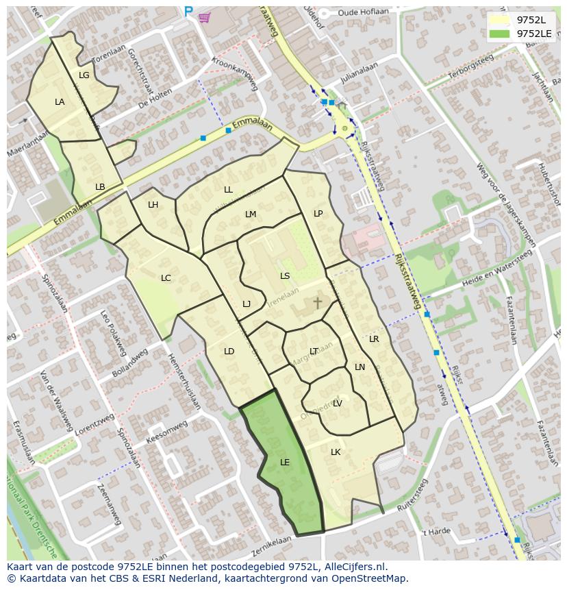 Afbeelding van het postcodegebied 9752 LE op de kaart.