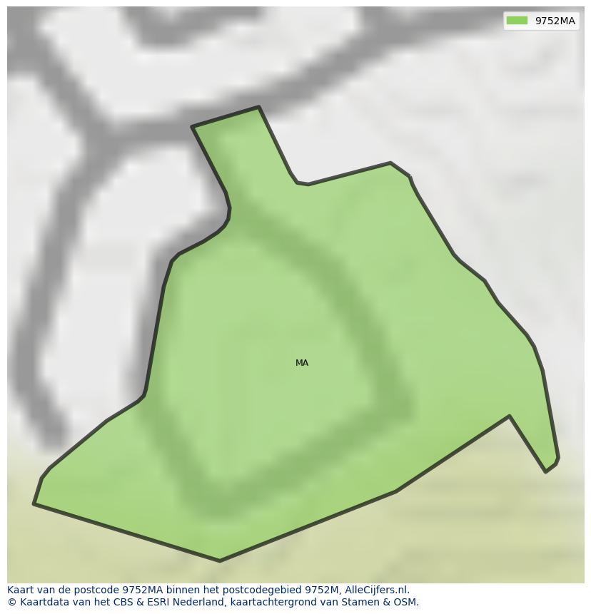 Afbeelding van het postcodegebied 9752 MA op de kaart.