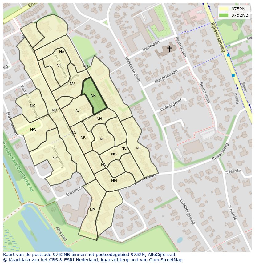 Afbeelding van het postcodegebied 9752 NB op de kaart.