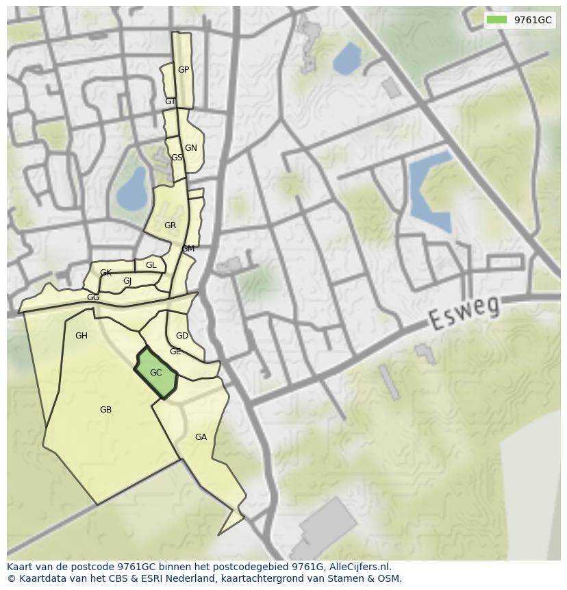 Afbeelding van het postcodegebied 9761 GC op de kaart.