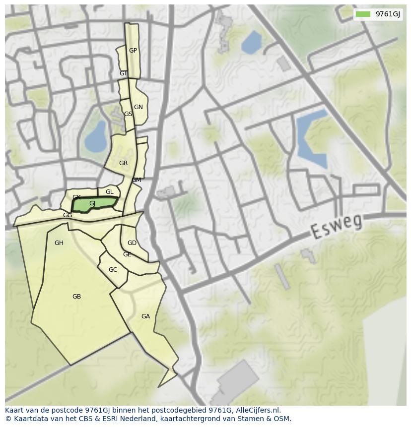 Afbeelding van het postcodegebied 9761 GJ op de kaart.