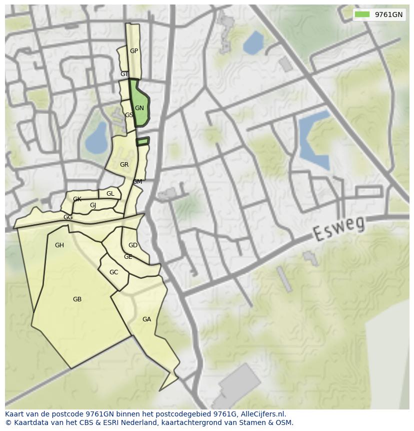 Afbeelding van het postcodegebied 9761 GN op de kaart.