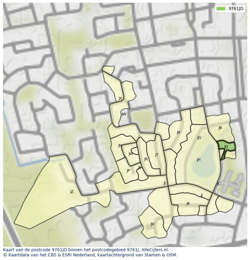 Afbeelding van het postcodegebied 9761 JD op de kaart.