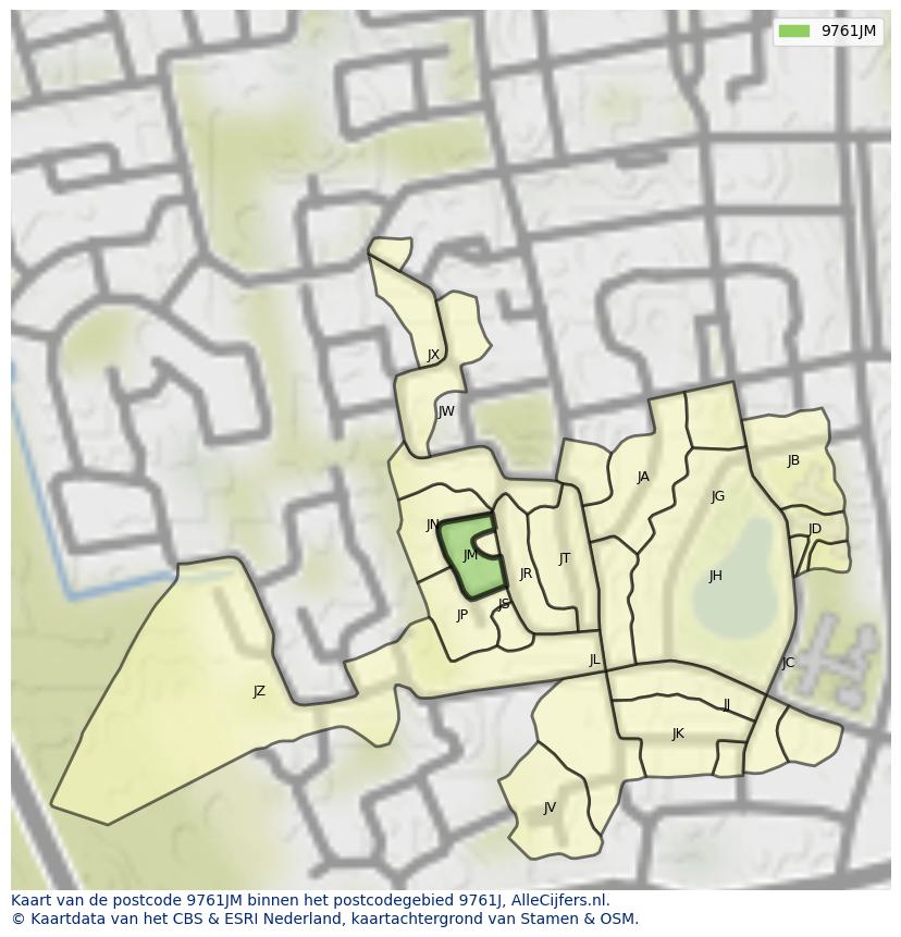 Afbeelding van het postcodegebied 9761 JM op de kaart.