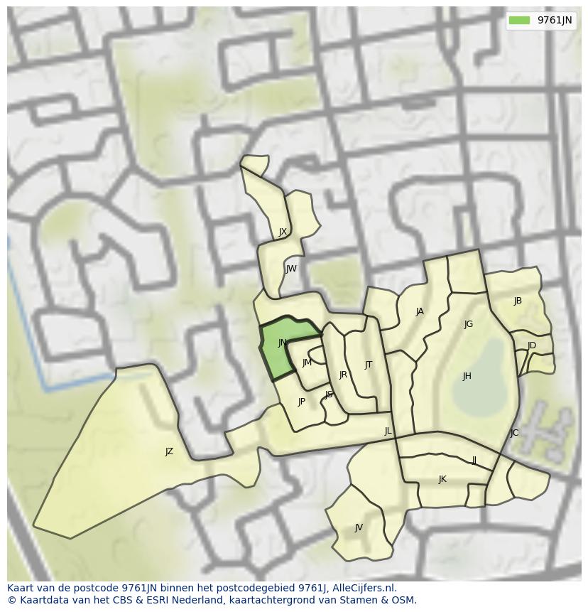Afbeelding van het postcodegebied 9761 JN op de kaart.