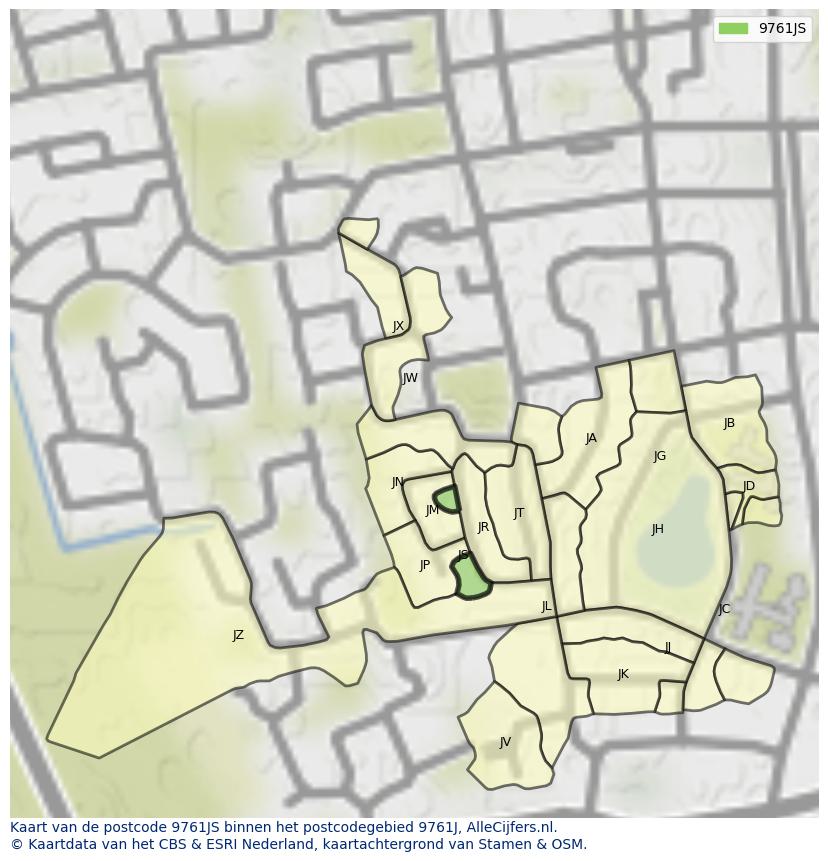 Afbeelding van het postcodegebied 9761 JS op de kaart.