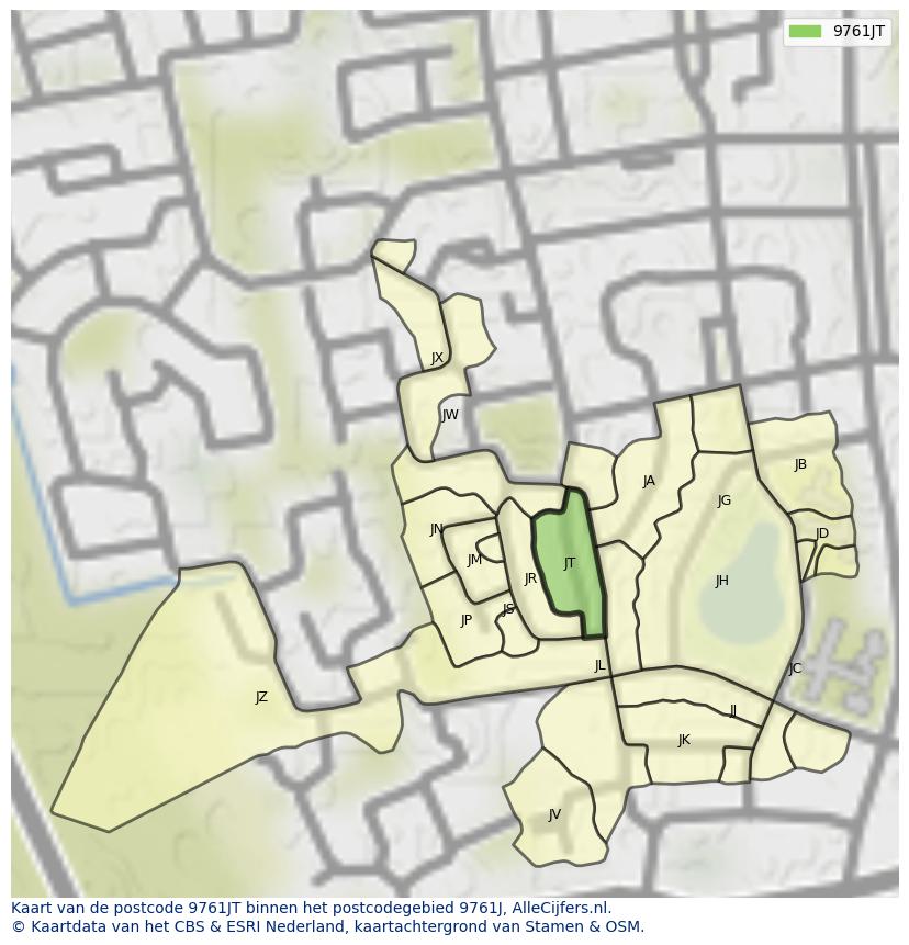 Afbeelding van het postcodegebied 9761 JT op de kaart.