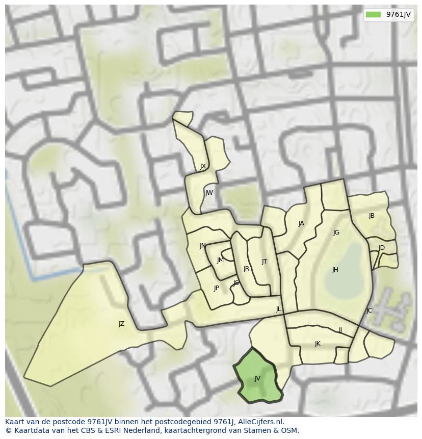 Afbeelding van het postcodegebied 9761 JV op de kaart.