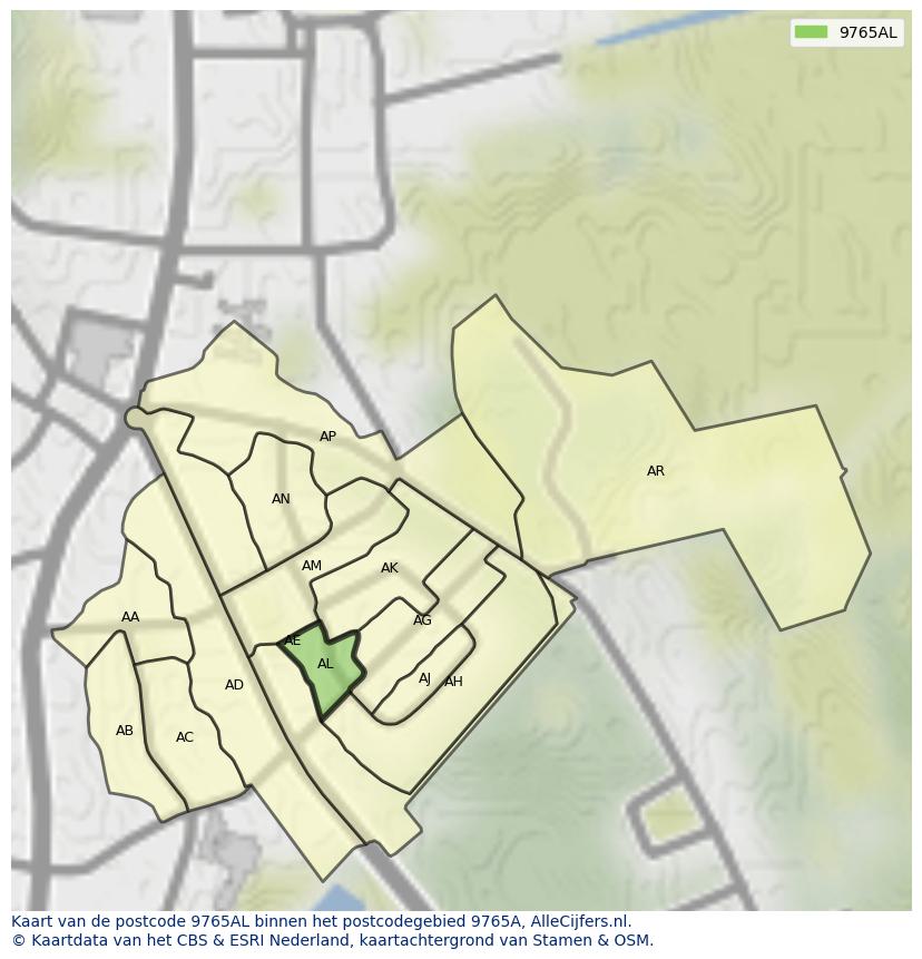 Afbeelding van het postcodegebied 9765 AL op de kaart.