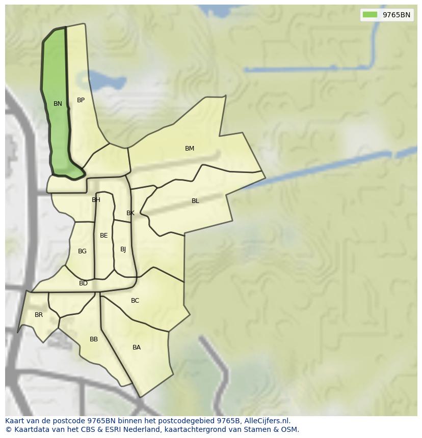 Afbeelding van het postcodegebied 9765 BN op de kaart.