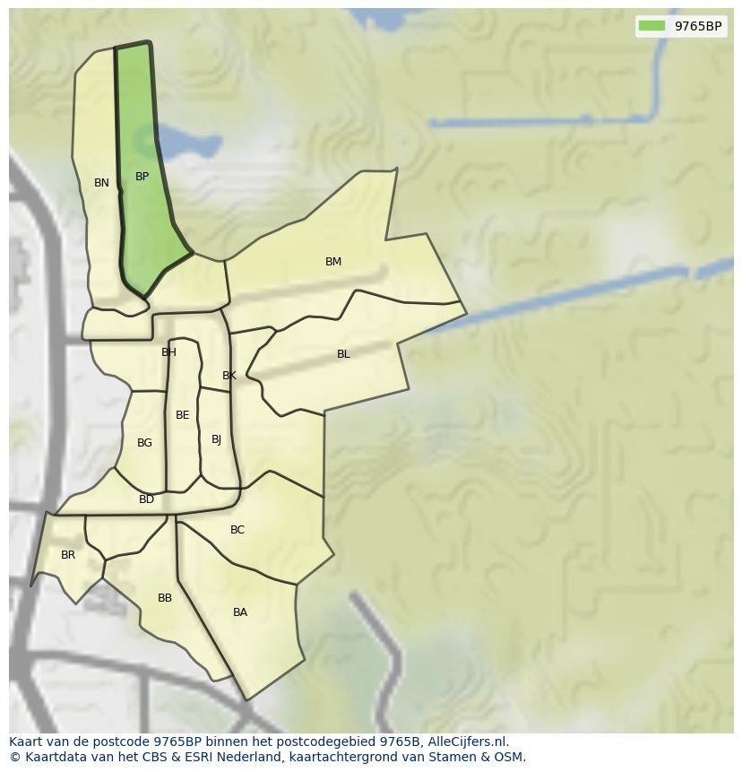 Afbeelding van het postcodegebied 9765 BP op de kaart.