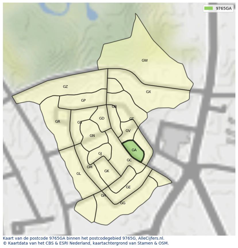 Afbeelding van het postcodegebied 9765 GA op de kaart.