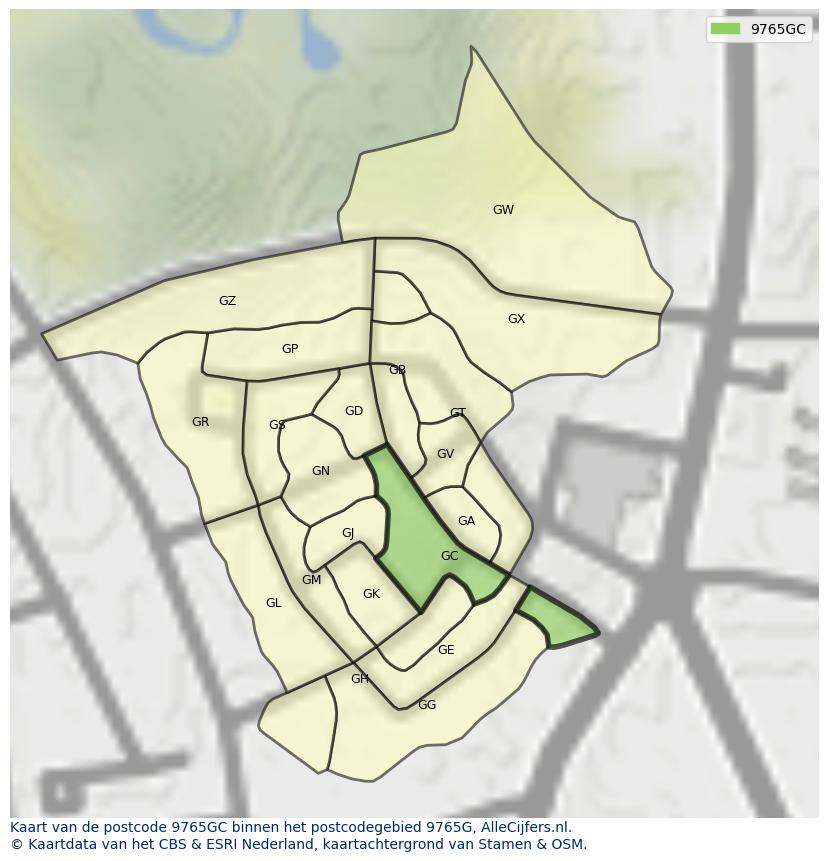 Afbeelding van het postcodegebied 9765 GC op de kaart.