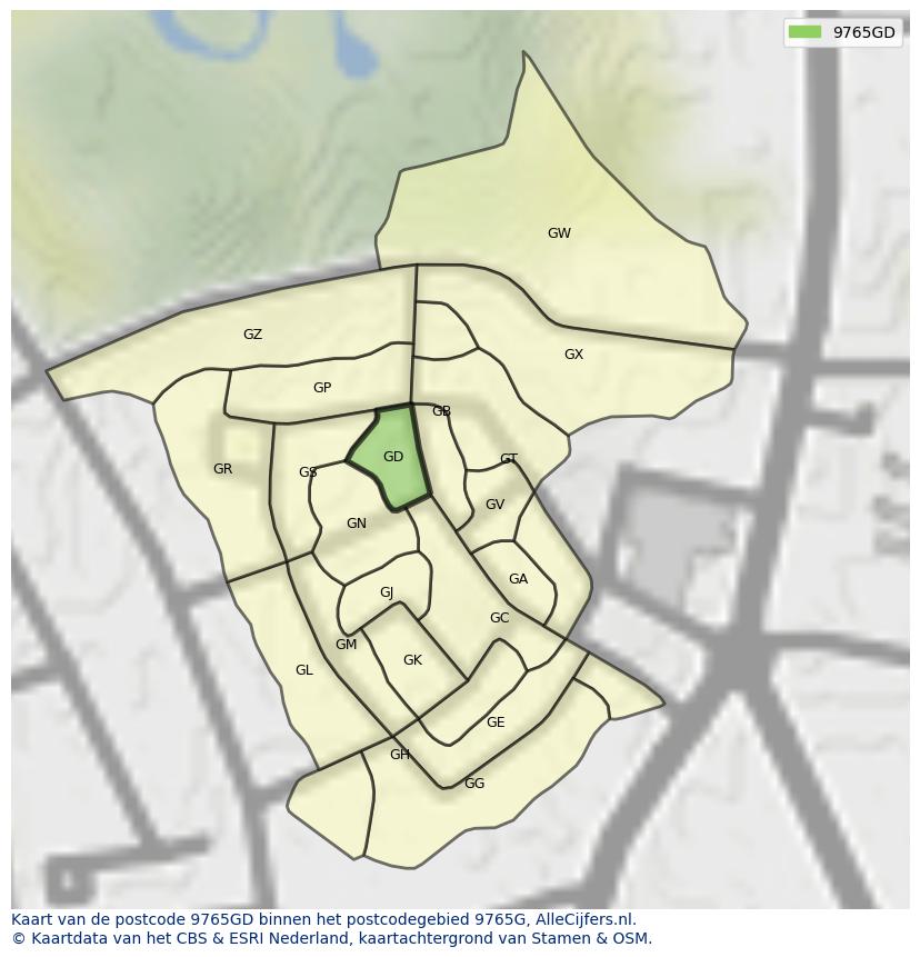Afbeelding van het postcodegebied 9765 GD op de kaart.