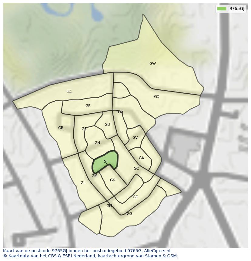 Afbeelding van het postcodegebied 9765 GJ op de kaart.