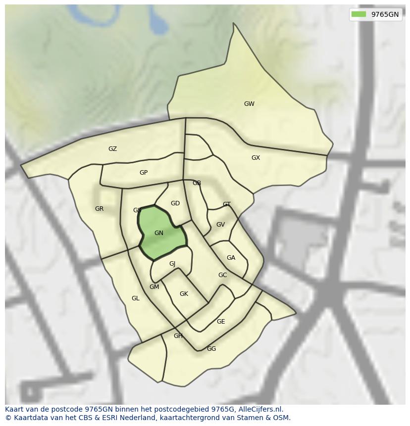 Afbeelding van het postcodegebied 9765 GN op de kaart.