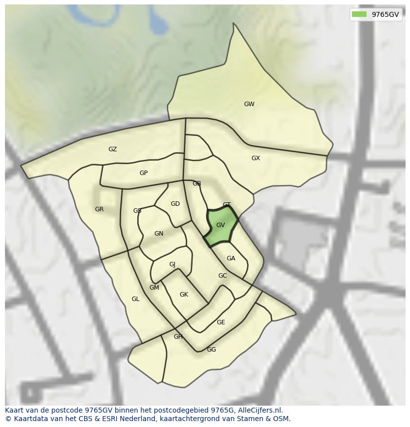 Afbeelding van het postcodegebied 9765 GV op de kaart.