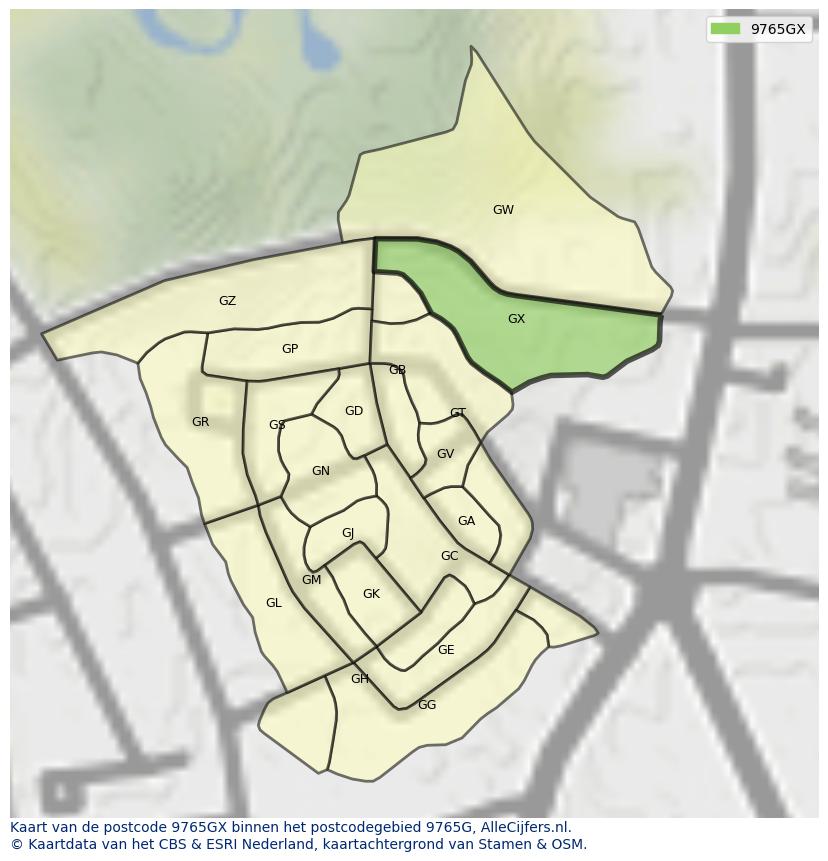 Afbeelding van het postcodegebied 9765 GX op de kaart.