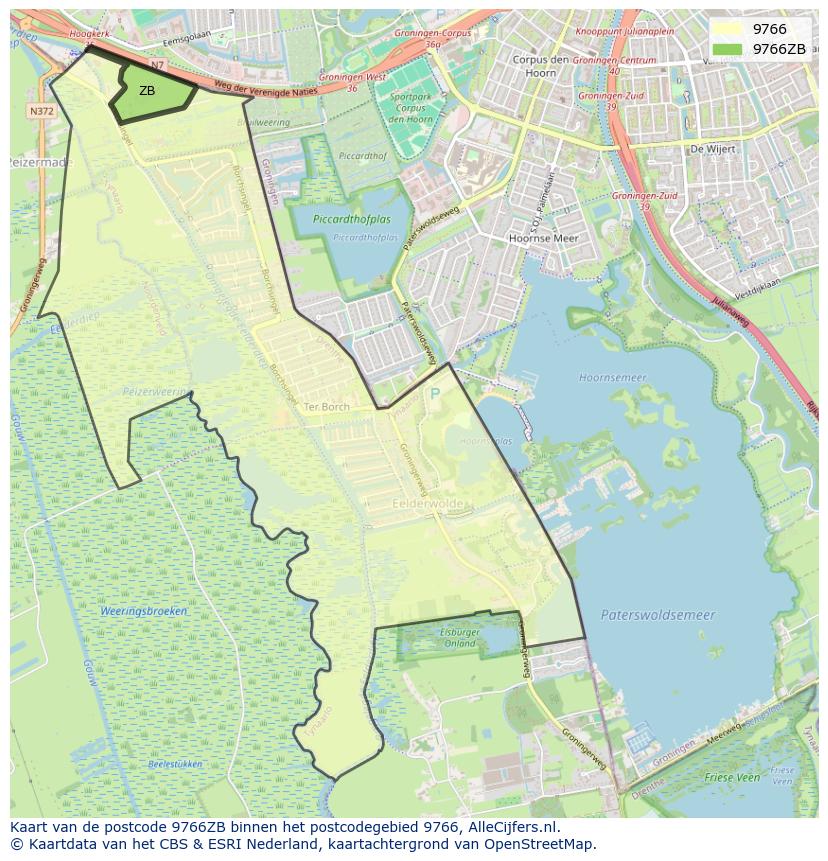 Afbeelding van het postcodegebied 9766 ZB op de kaart.