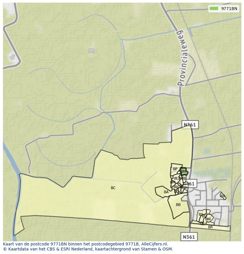 Afbeelding van het postcodegebied 9771 BN op de kaart.