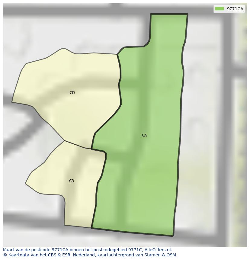 Afbeelding van het postcodegebied 9771 CA op de kaart.
