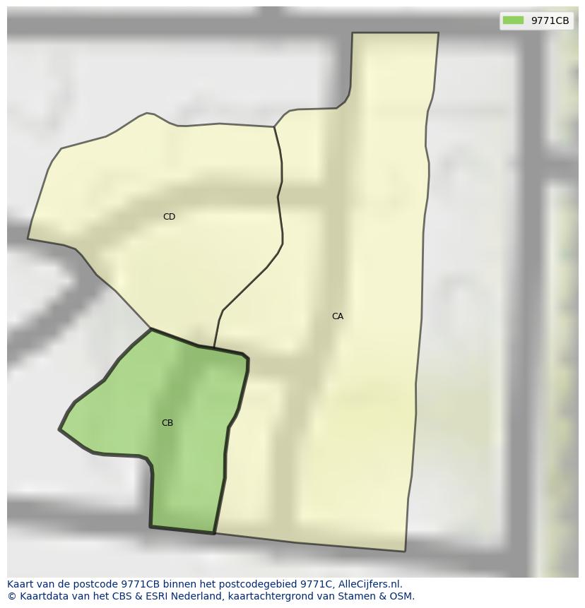 Afbeelding van het postcodegebied 9771 CB op de kaart.