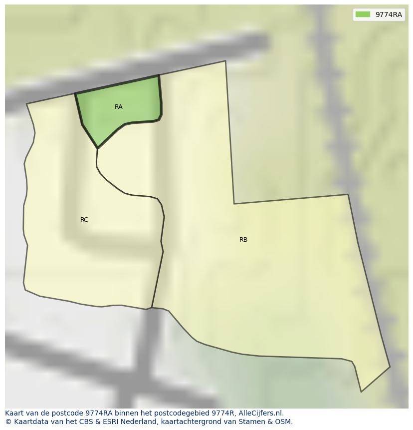 Afbeelding van het postcodegebied 9774 RA op de kaart.