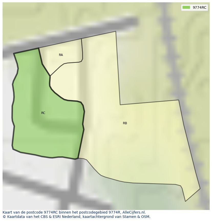 Afbeelding van het postcodegebied 9774 RC op de kaart.