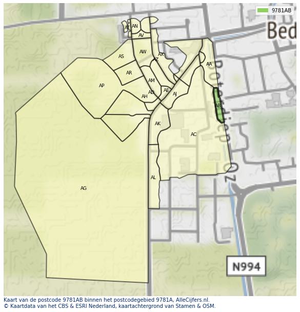 Afbeelding van het postcodegebied 9781 AB op de kaart.