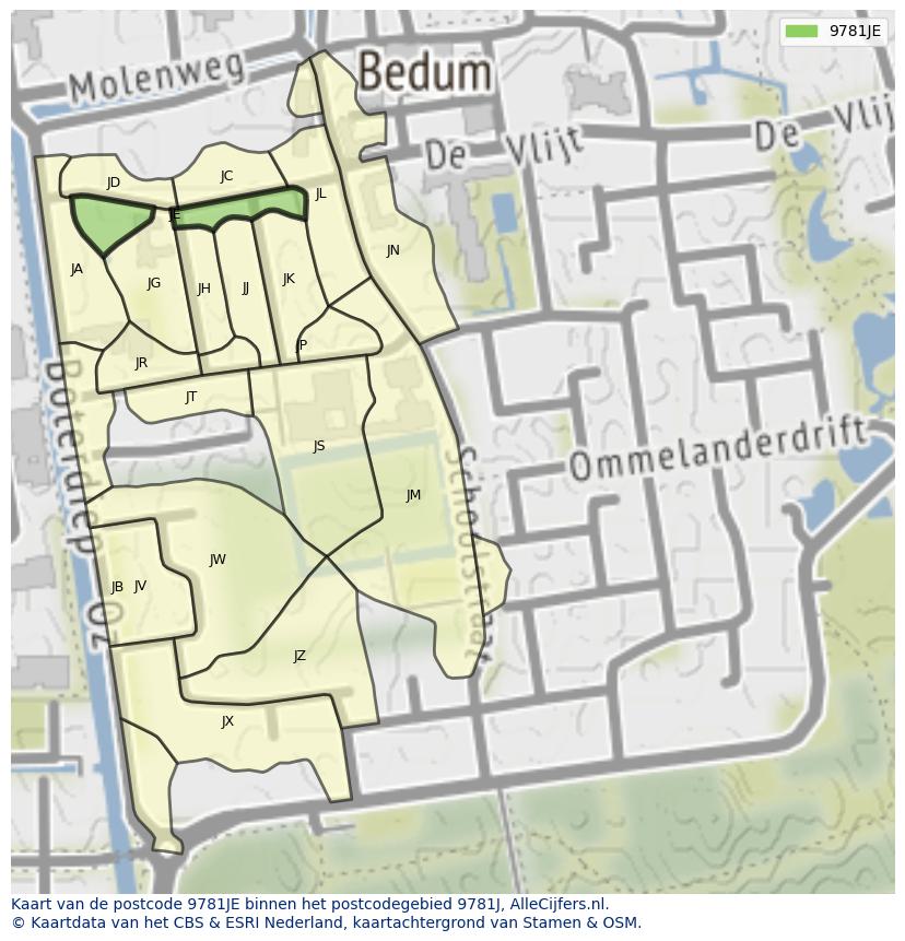 Afbeelding van het postcodegebied 9781 JE op de kaart.