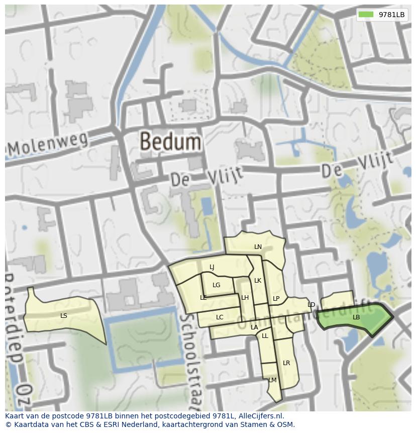 Afbeelding van het postcodegebied 9781 LB op de kaart.