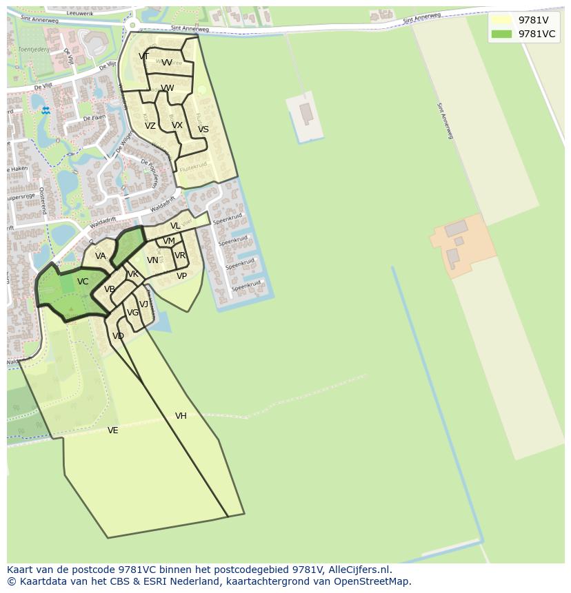 Afbeelding van het postcodegebied 9781 VC op de kaart.