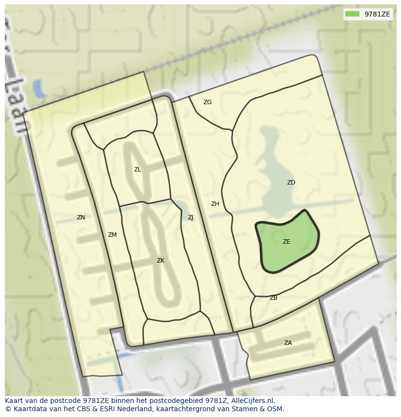 Afbeelding van het postcodegebied 9781 ZE op de kaart.