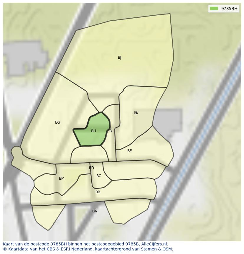 Afbeelding van het postcodegebied 9785 BH op de kaart.