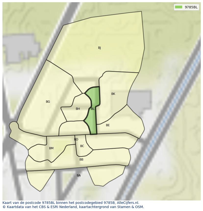 Afbeelding van het postcodegebied 9785 BL op de kaart.
