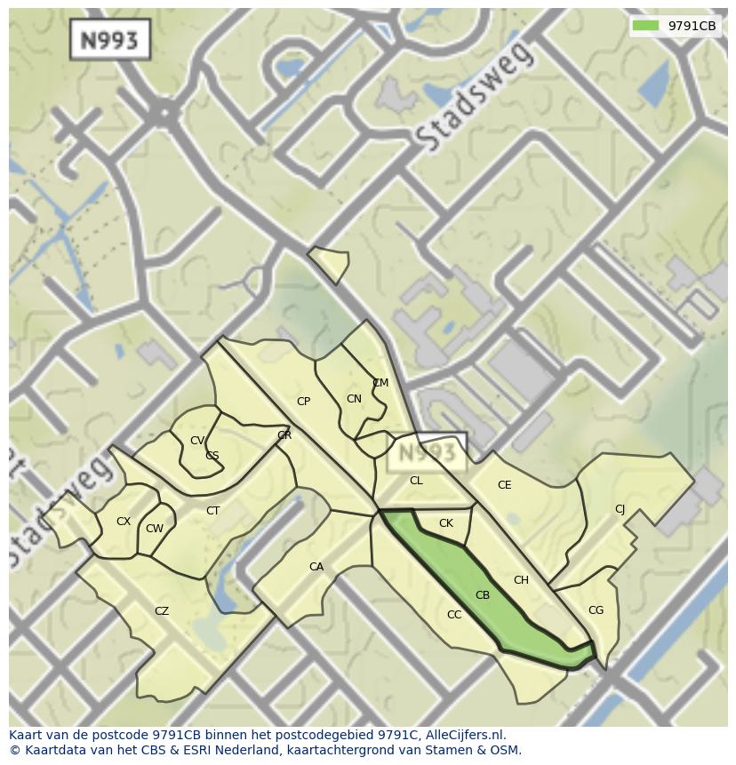 Afbeelding van het postcodegebied 9791 CB op de kaart.