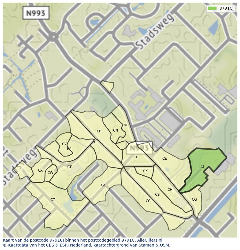 Afbeelding van het postcodegebied 9791 CJ op de kaart.