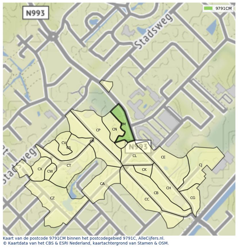 Afbeelding van het postcodegebied 9791 CM op de kaart.