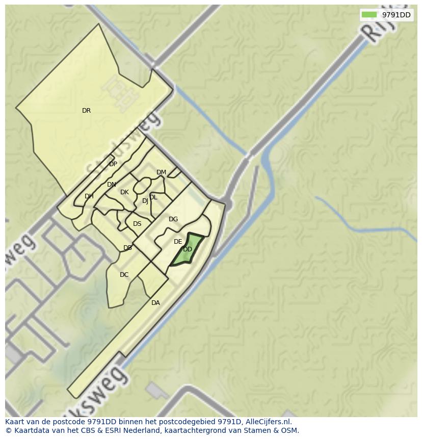 Afbeelding van het postcodegebied 9791 DD op de kaart.