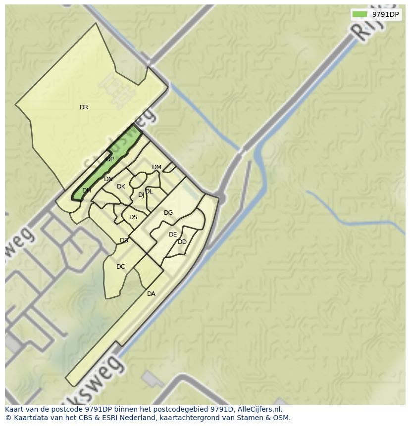 Afbeelding van het postcodegebied 9791 DP op de kaart.