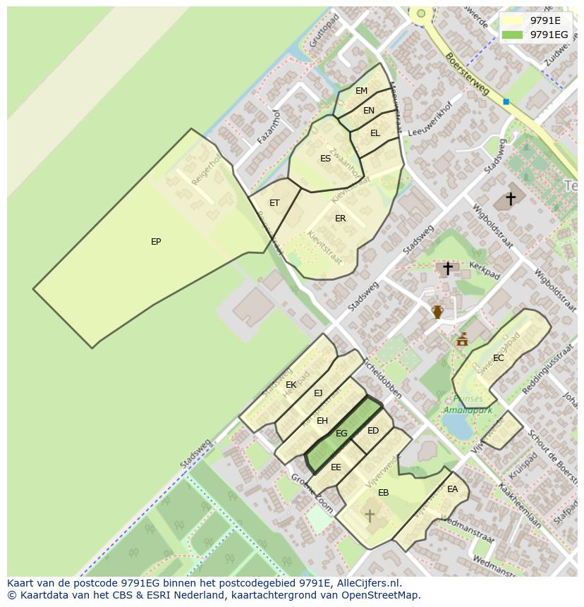 Afbeelding van het postcodegebied 9791 EG op de kaart.